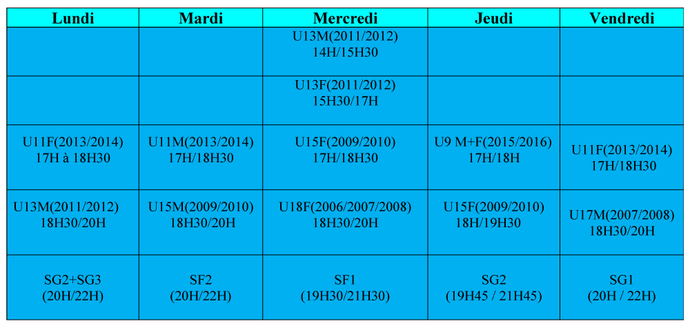 entrainements salle de buglose 2023-2024